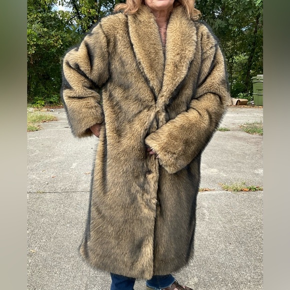 Jackets & Blazers - Classic Women's Faux Fur Long Coat in Taupe Brown